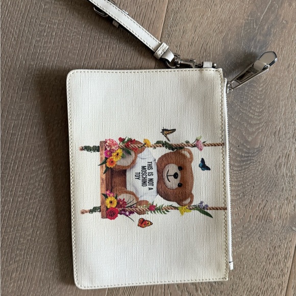 Moschino Ivory and Black Logo Pouch